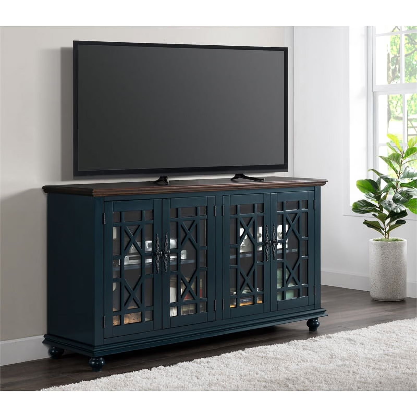63" TV Stand Catalina Blue with Coffee Walnut Top V474802