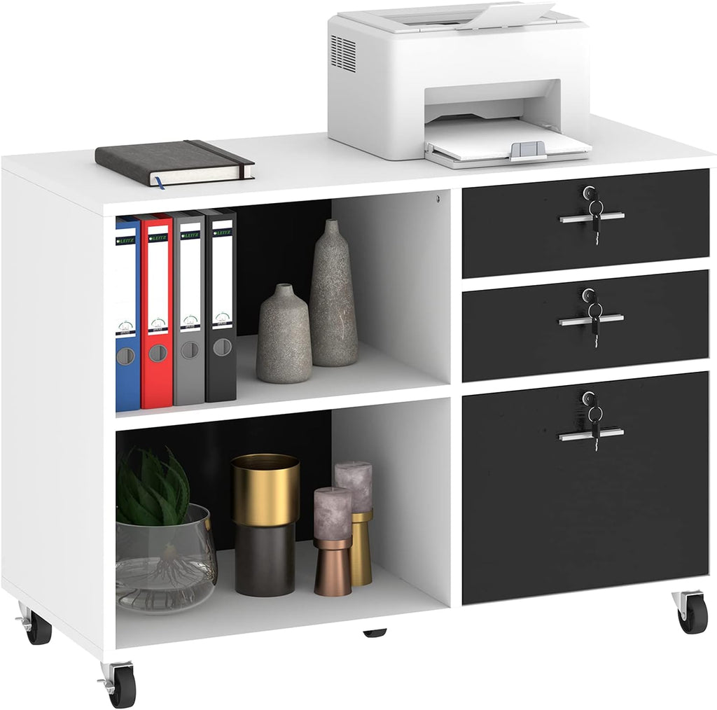 Black 3 Drawer Wood Lateral File Cabinet with 2 Open Shelves I876707