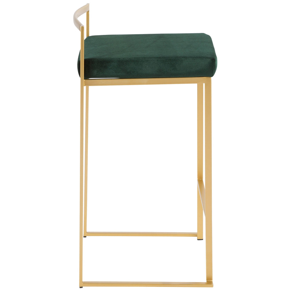 Brushed Gold and Green Velvet Barstools I904