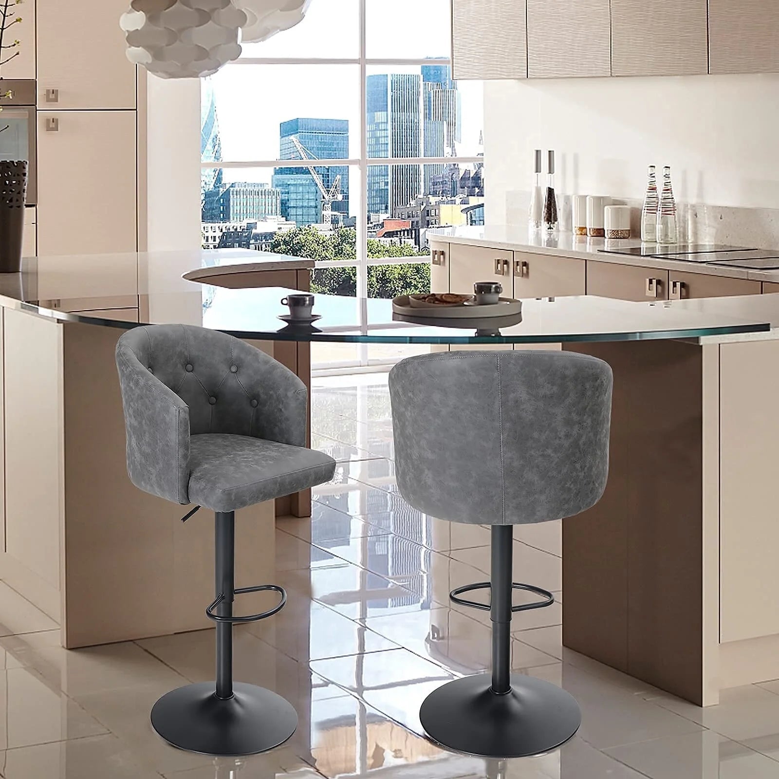 Adjustable PU Leather Bar Stools Set of 2 A1775