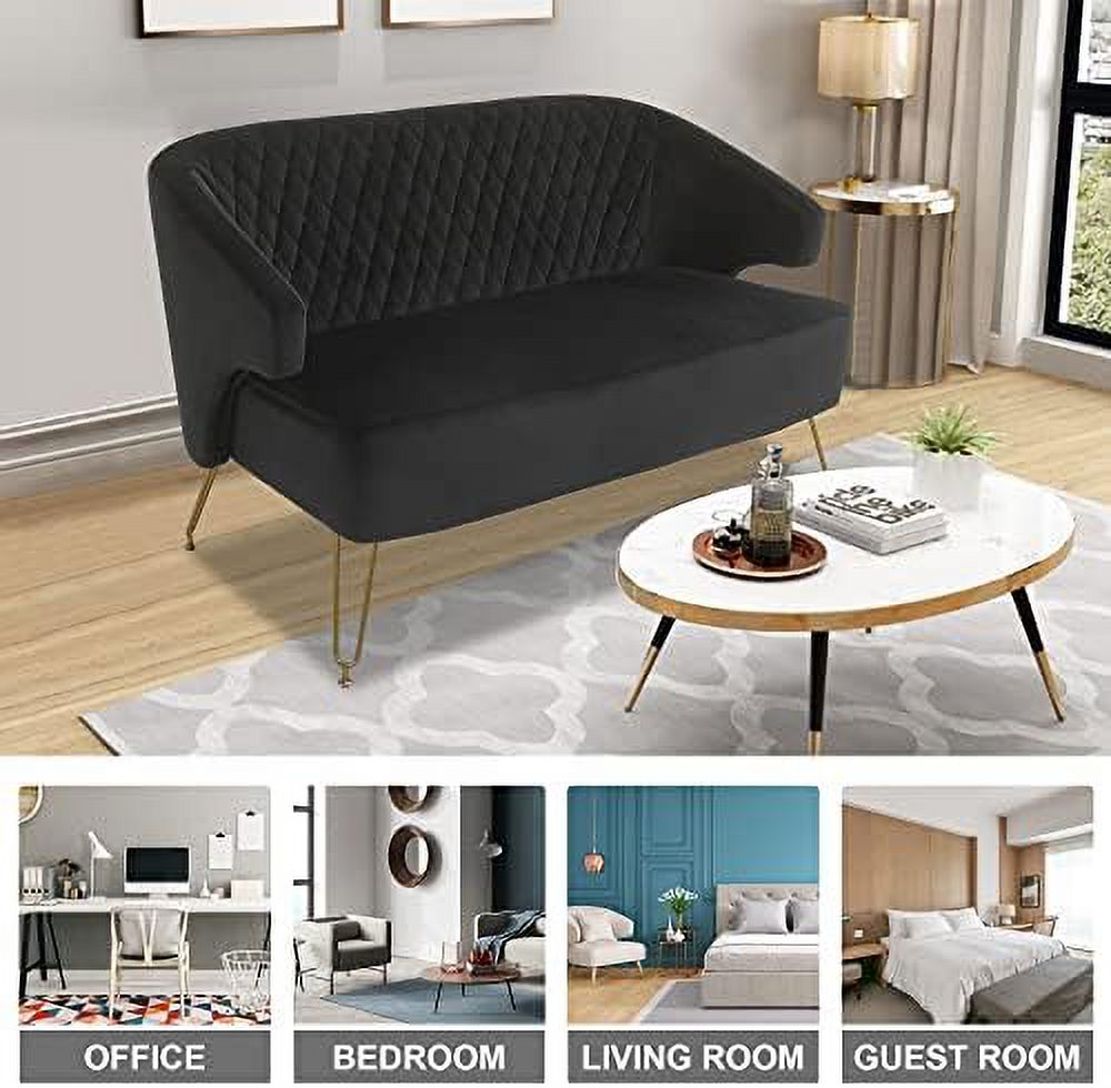 Cashmere Loveseat Sofa with Gold-Finished Metal Legs and 2 Small Pillows J711263