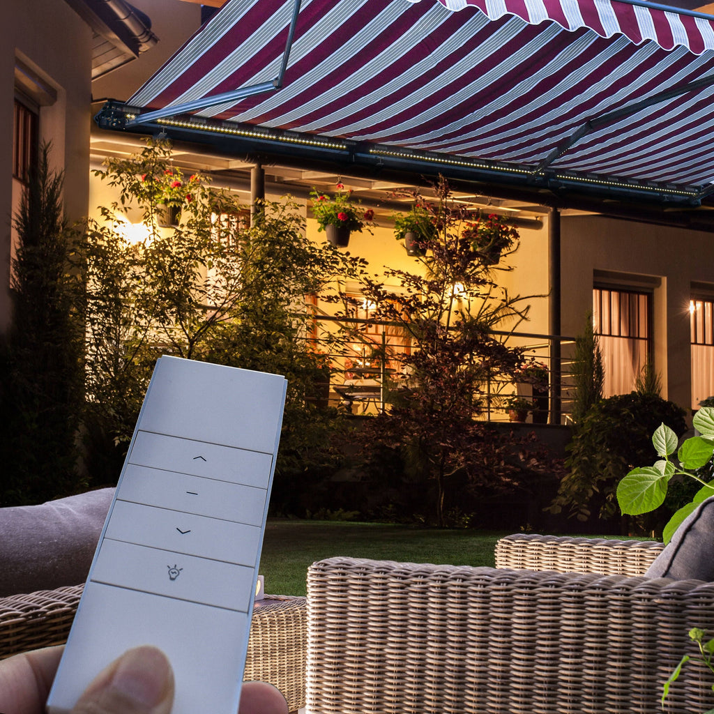 Motorized LED 12 x 10 ft. Half Cassette Retractable Awning Black B35022