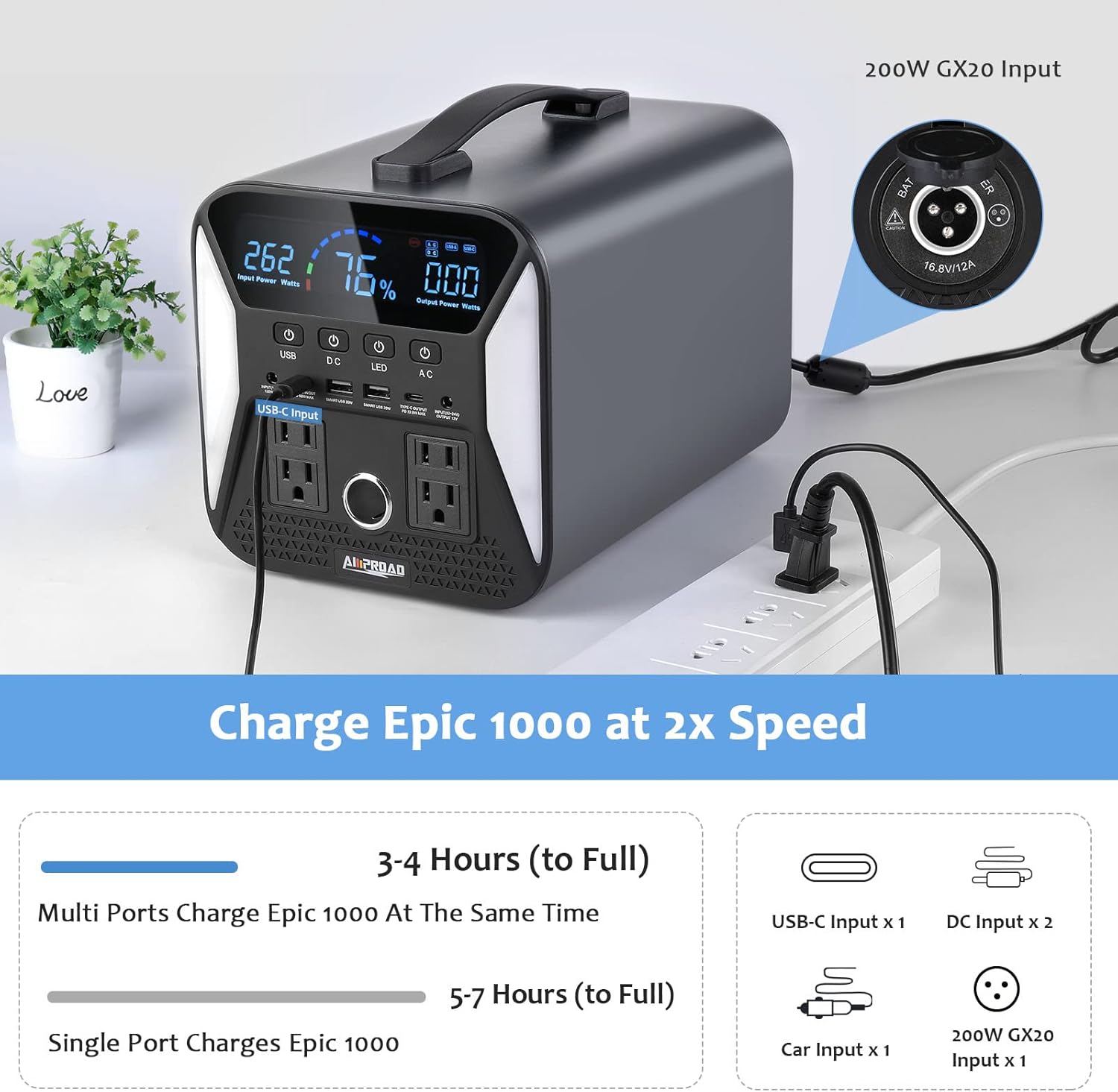 Portable Power Station 300Wh with AC/DC/QC USB Ports C7470