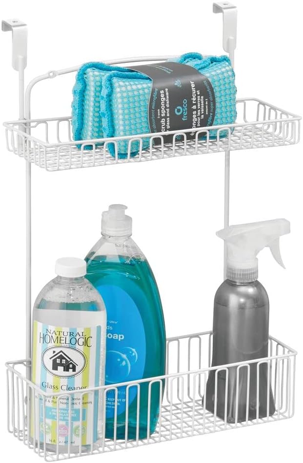 Matte White Metal Over Cabinet Kitchen Storage Organizer Basket, 2 Pack F76013