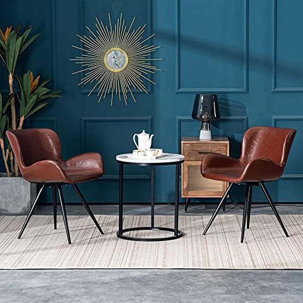 Upholstered Faux Leather Dining Chairs Set of 2 with Black Metal Legs I91082