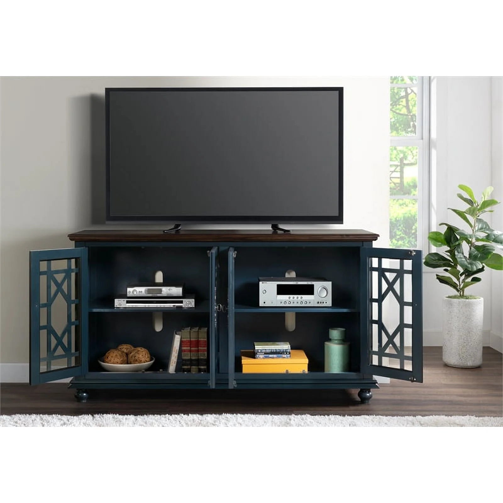 63" TV Stand Catalina Blue with Coffee Walnut Top V474802