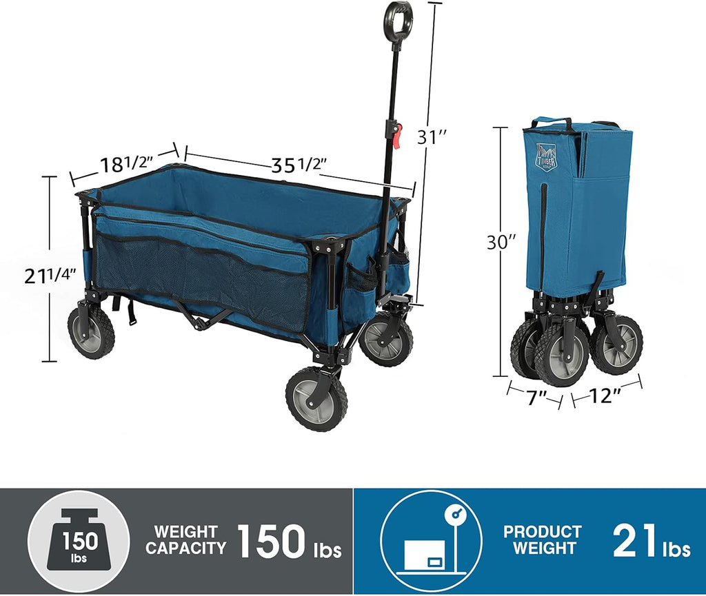 Collapsible Outdoor Folding Wagon Cart with Side Bag Cup Holder L6158