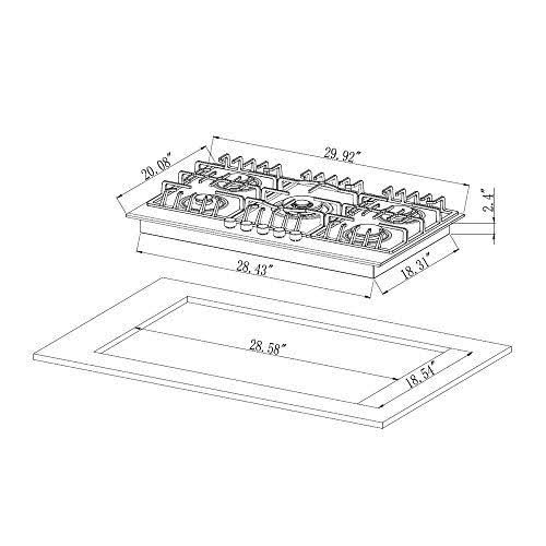 30 inch 5 Burner Gas Cooktop in Black Tempered Glass Z269