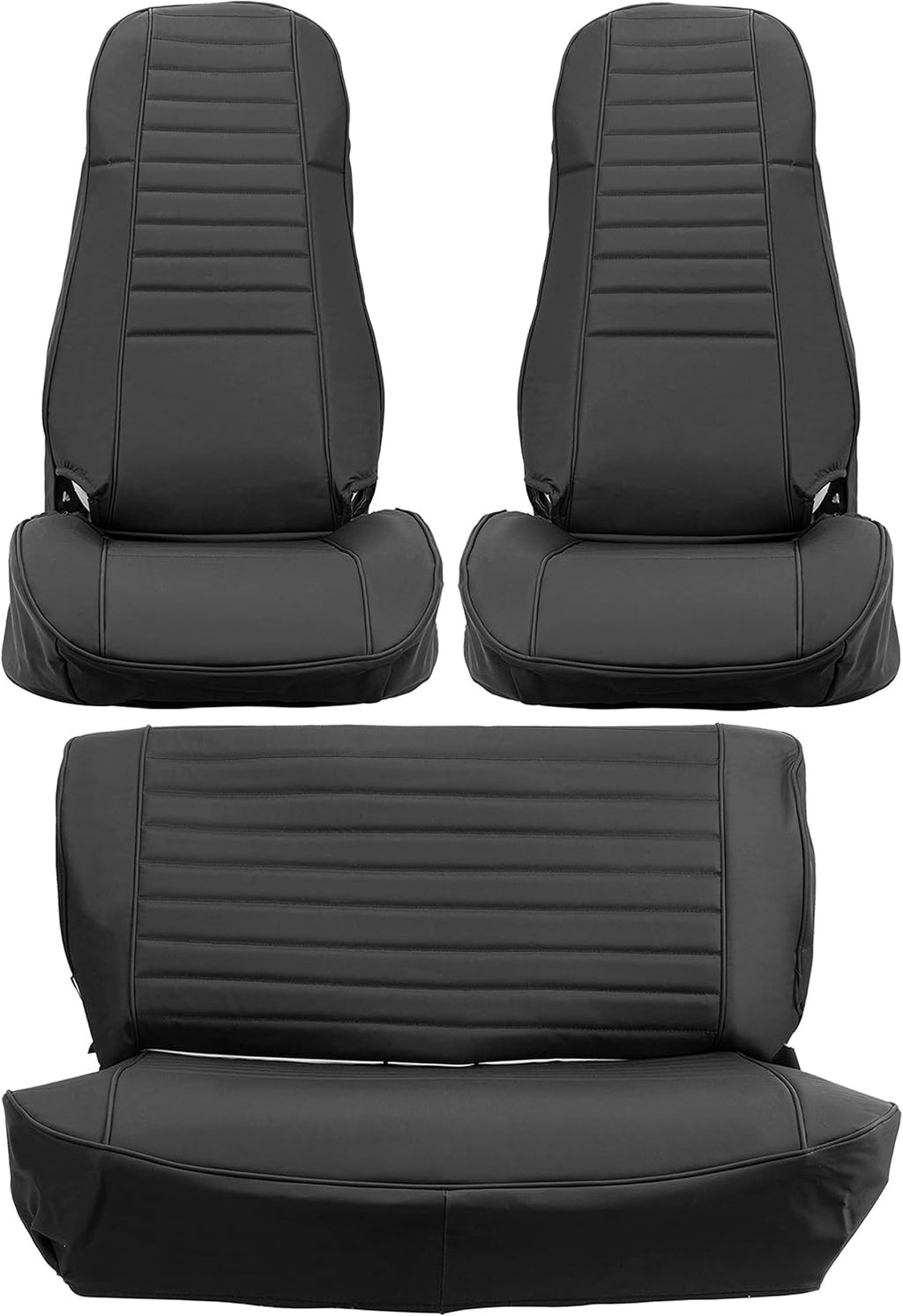 Black Faux Leather Seat Covers Front High-Back Bucket Seats & Rear Bench Seat Q5374