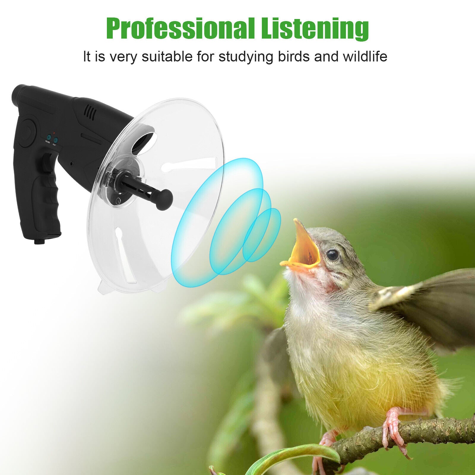 Parabolic Sonic Listening Device Microphone Amplifier 8X Bionic Ear E1802