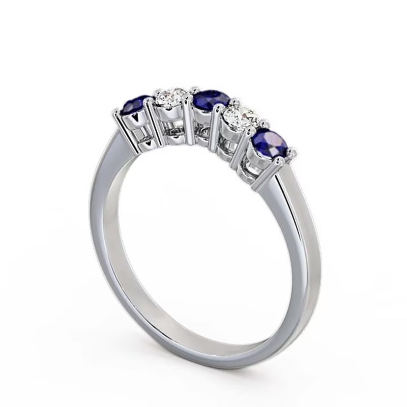 14K White Gold Eternity Band with Blue Sapphire and Diamond I4330