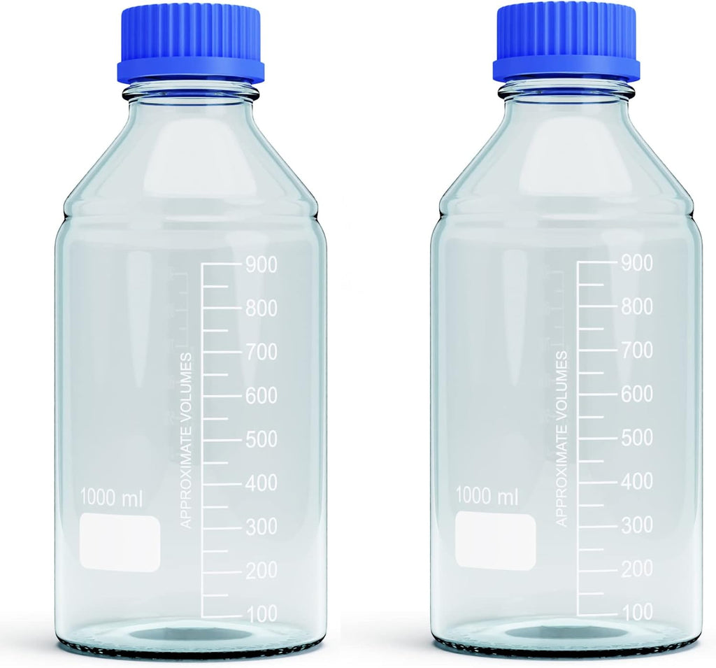 1000ml Borosilicate Glass Storage Bottles with GL45 Blue Screw Cap, 2pcs I830293