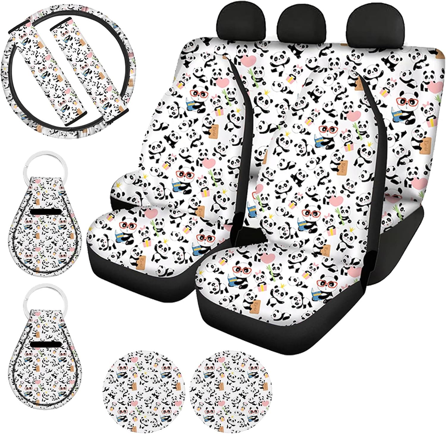 11 Pack Southwestern Car Seat Covers Full Set with Steering Wheel Cover, Seatbelt Covers, Cup Coasters Holder, Keychain Accessories F82219