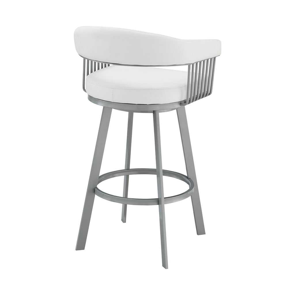 Faux Leather Swivel Bar Stool in White/Silver S308