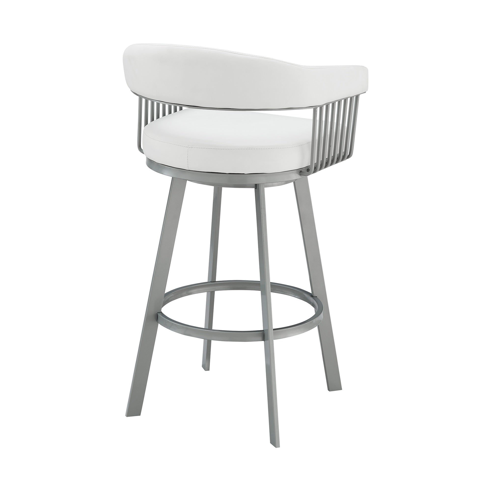 Faux Leather Swivel Bar Stool in White/Silver S308
