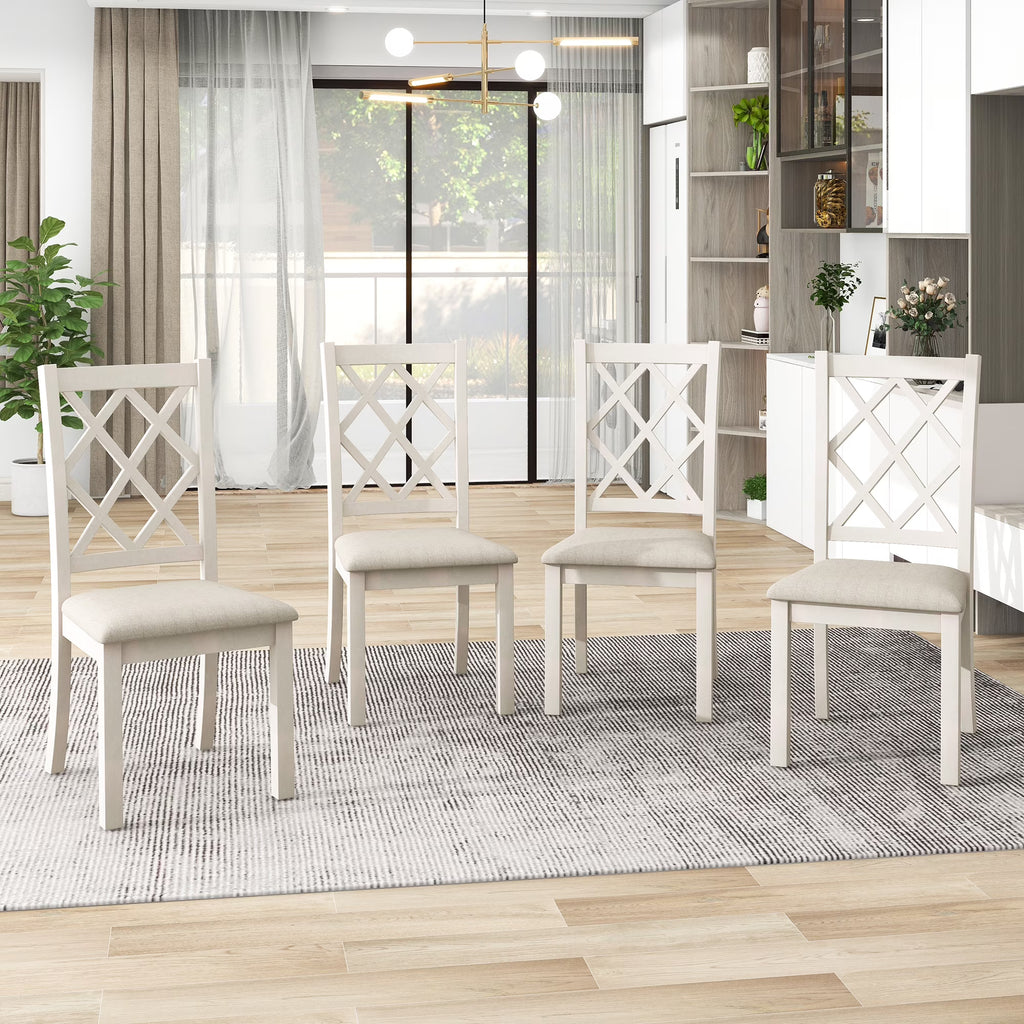 Beige Solid Wood Upholstered Dining Chairs, Set of 4 J37976