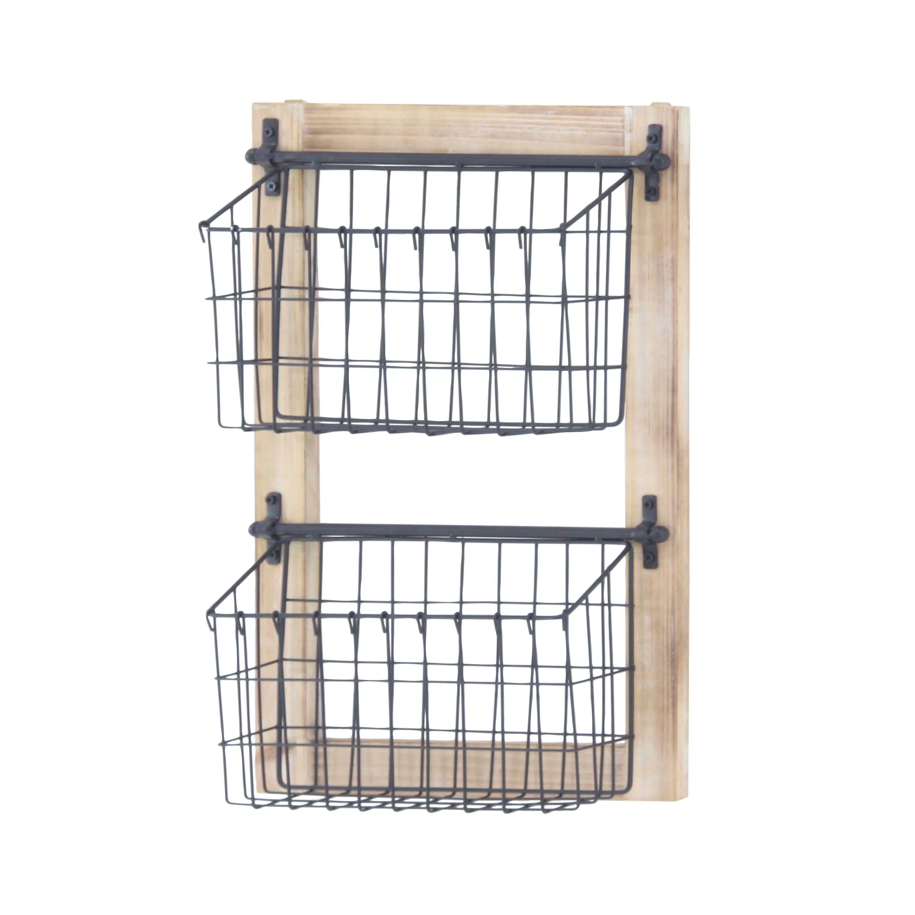 Black Metal 2 Slots Magazine Rack Holder with Suspended Baskets Q157