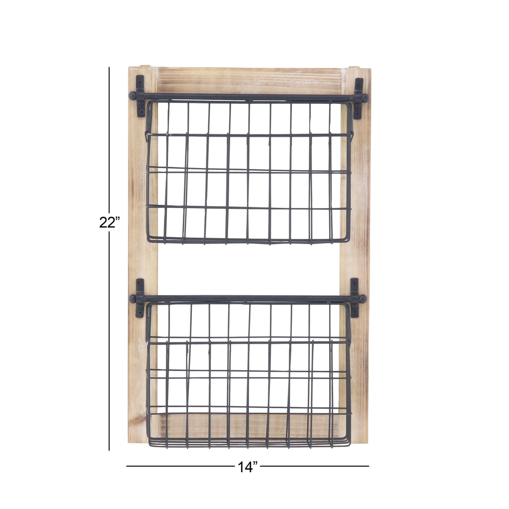 Black Metal 2 Slots Magazine Rack Holder with Suspended Baskets Q157