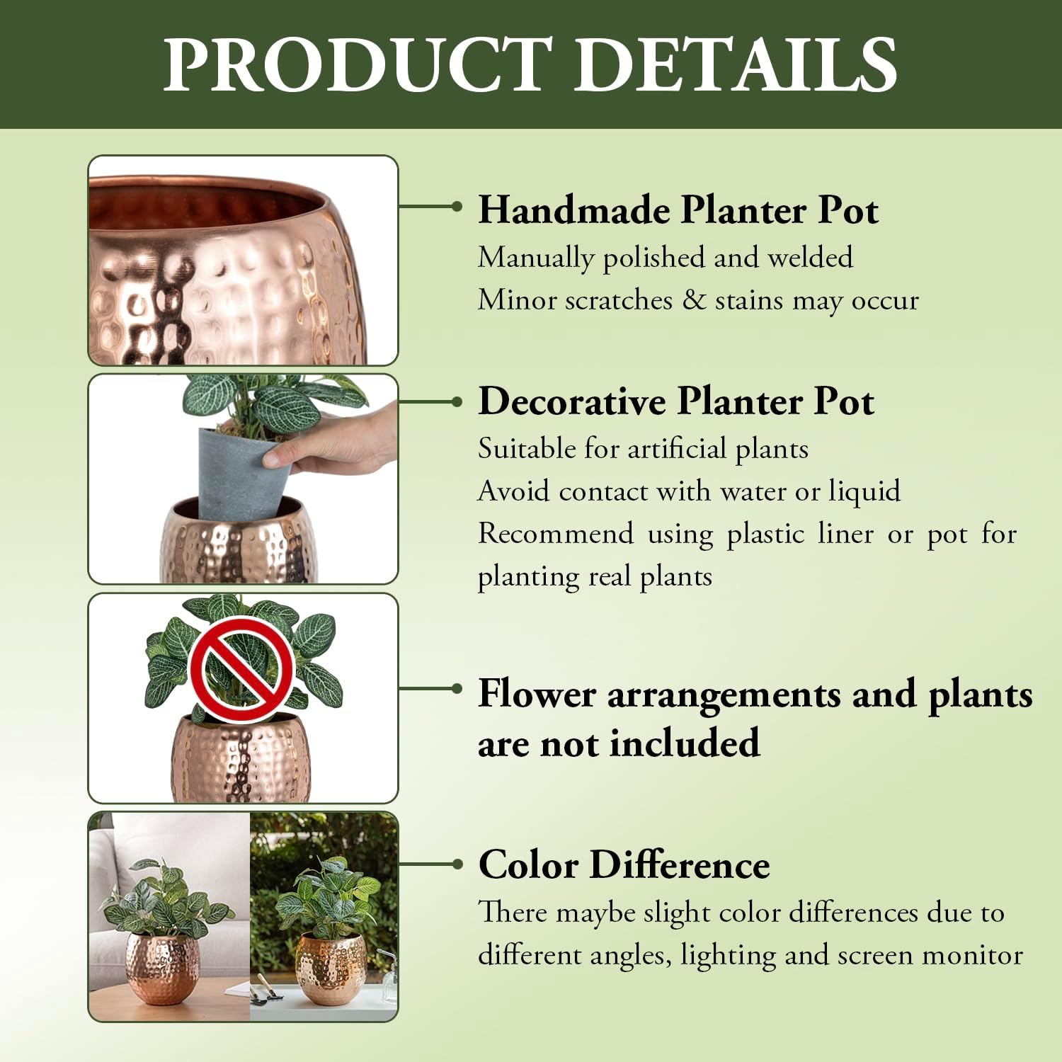 6.5 Inch Hammered Copper Tone Metal Planter Pot Y807