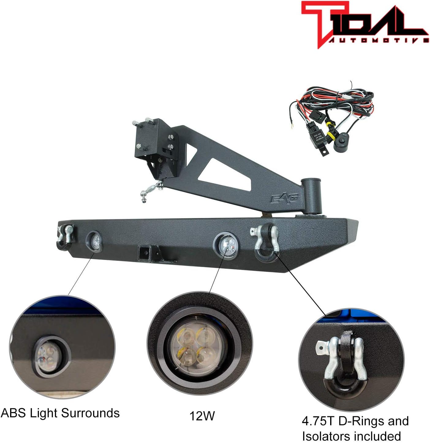 Rear Bumper with Spare Tire Rack and Hitch Receiver with 2 LED Lights M32966