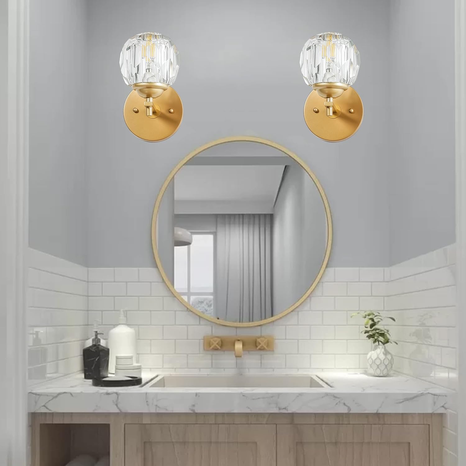 Clear Crystal Gold Wall Sconces Set of Two Z65925