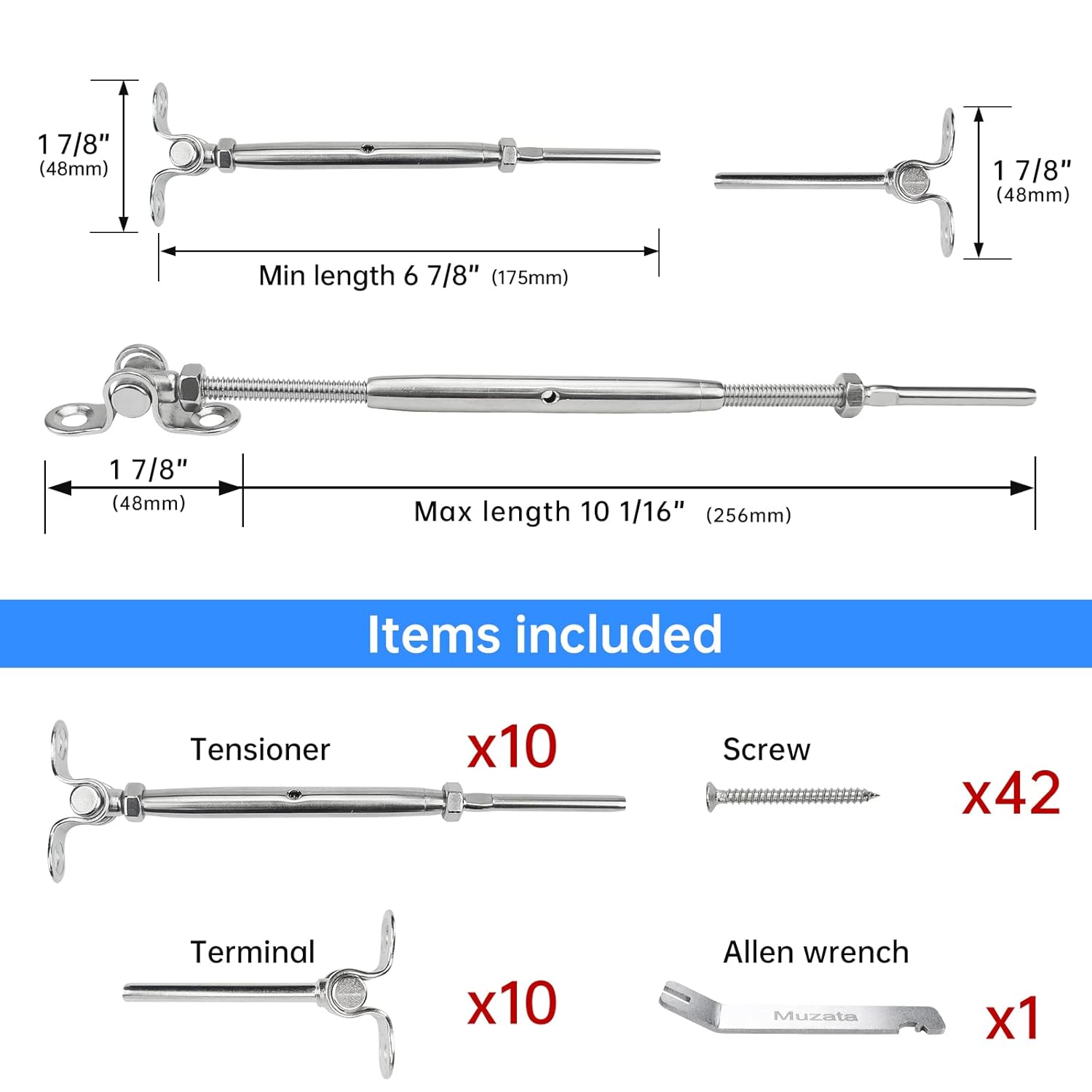 10Set 1/8 Cable Railing Kit T316 Stainless Steel Hardware Angle 180° Adjustable G67960
