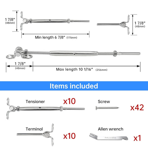 10Set 1/8 Cable Railing Kit T316 Stainless Steel Hardware Angle 180° Adjustable G67960