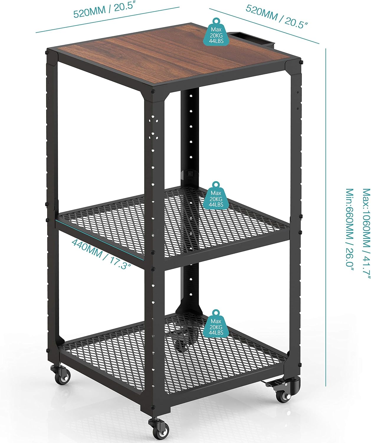 Metal Construction Rolling Storage Cart with Adjustable Shelves N811