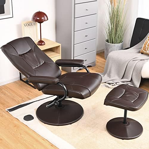 Grey PU Leather Swivel Reclining Chair with Ottoman G865