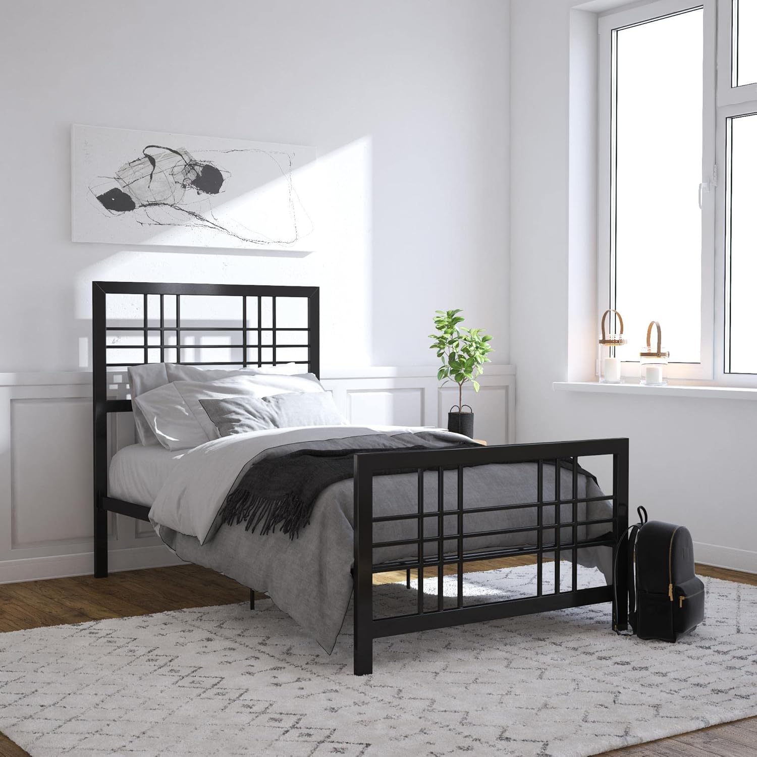Twin Size Metal Bed Frame with Adjustable Storage L3283