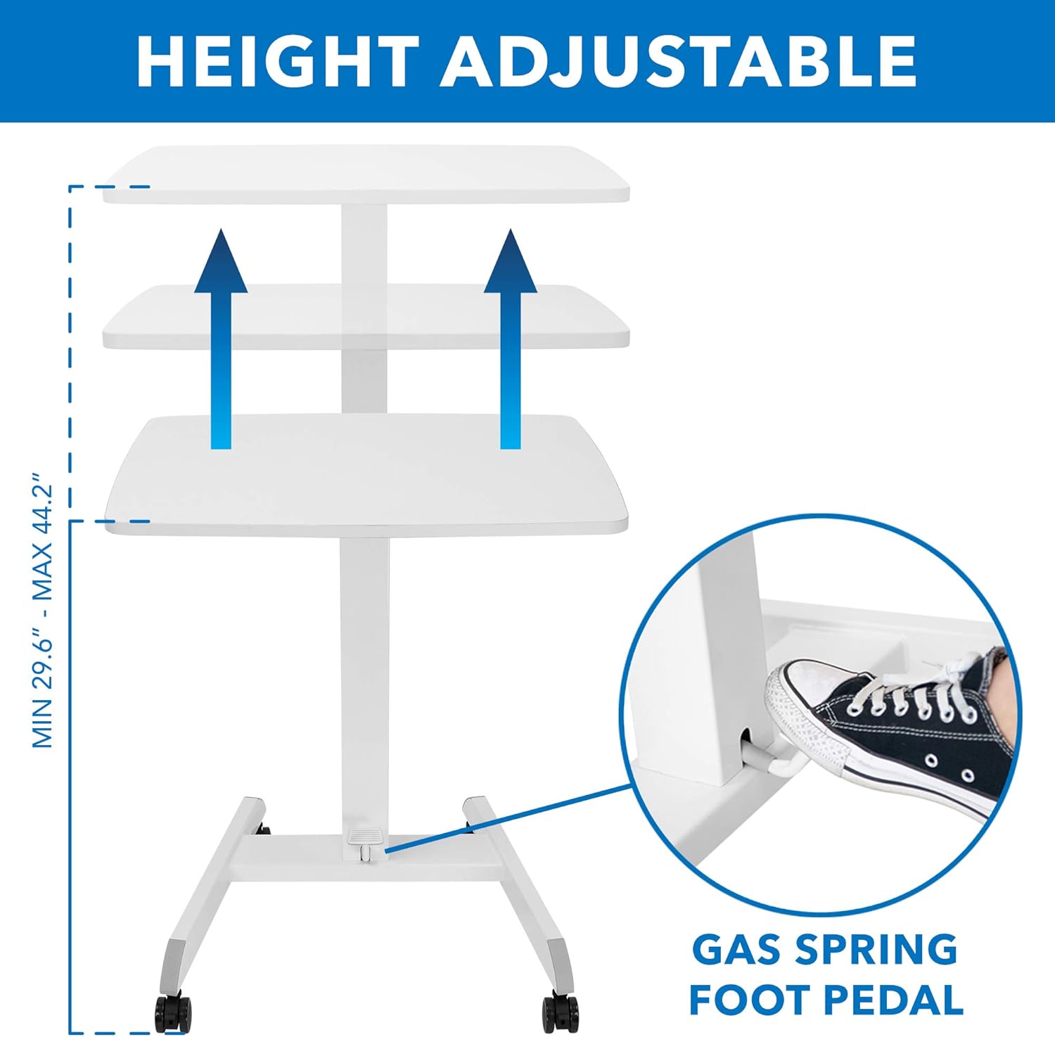 White Adjustable Rolling Laptop Desk with Wheels P16717