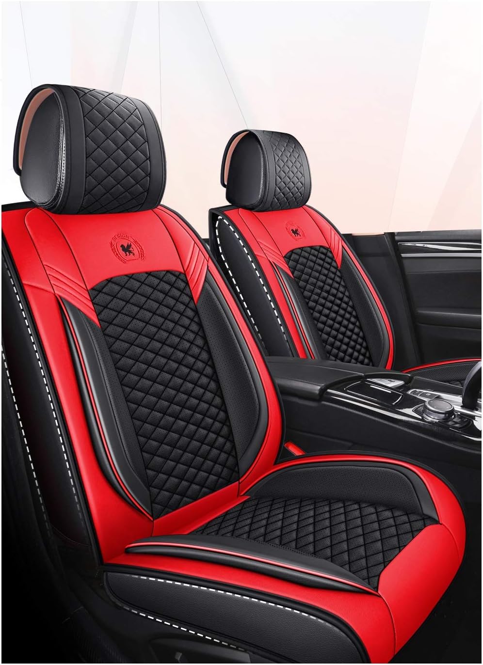 Black & Pink Leather Car Seat Covers 5 Seats Full Set X97396