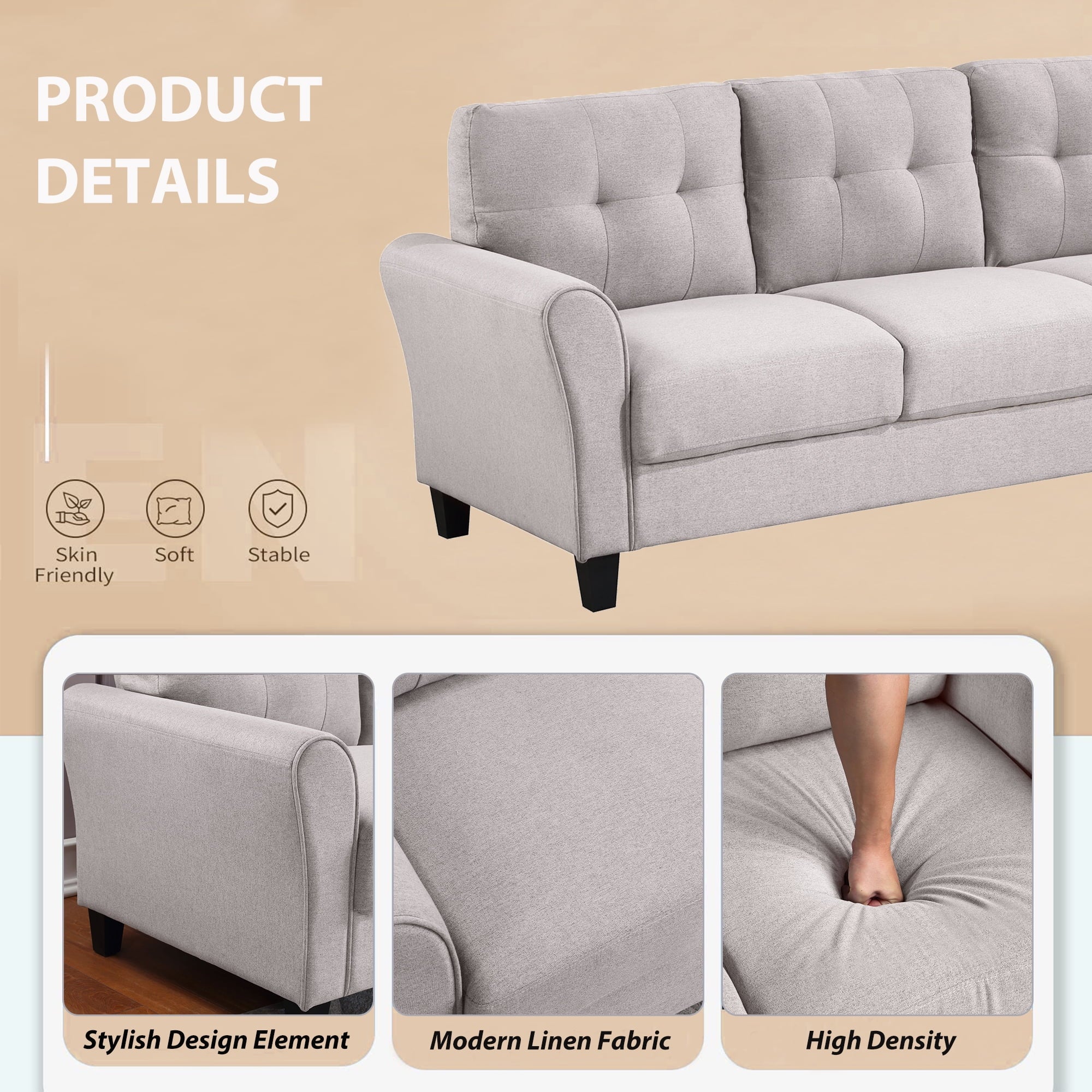 Linen Upholstered Light Grey Sofa Set (2+3-Seat) I24852