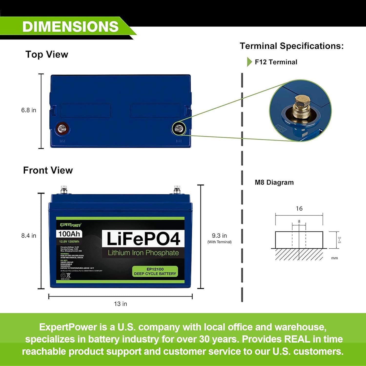 12V 100Ah Lithium LiFePO4 Deep Cycle Rechargeable Battery Q372781