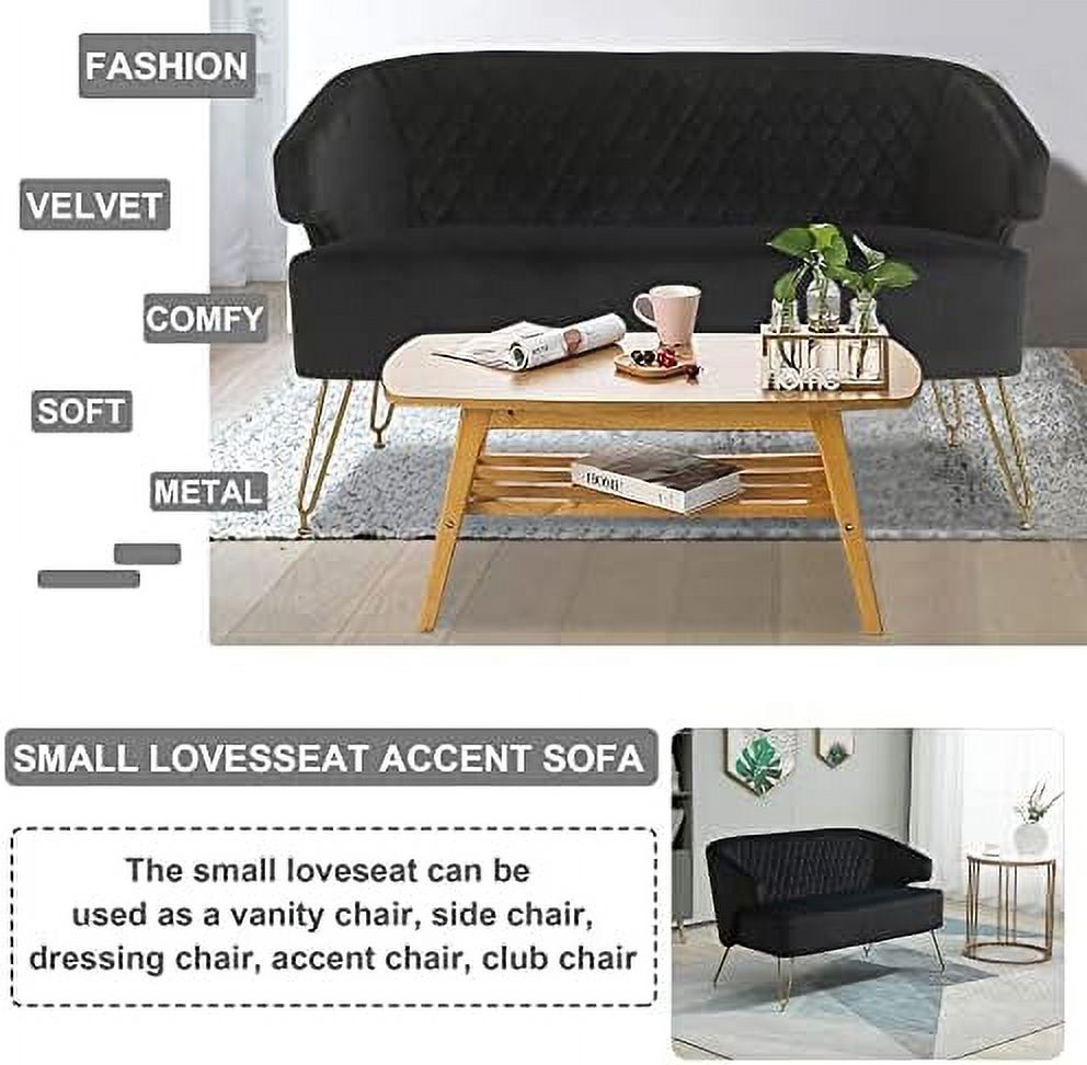 Cashmere Loveseat Sofa with Gold-Finished Metal Legs and 2 Small Pillows J711263