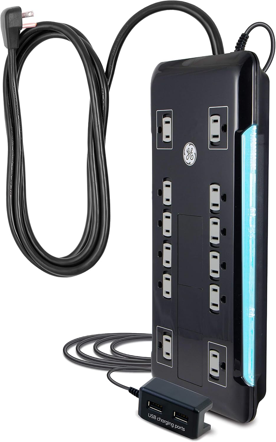 12 Outlet Surge Protector, 2 USB Ports, 8 Ft Power Cord, 4320 Joules, Flat Plug, Black, Pack of 2 G524