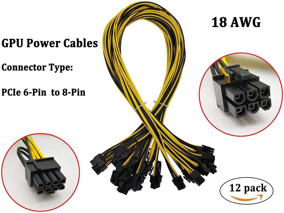 1200W/750W Server PSU Power Supply Unit with GPU Breakout Board Adapter and 12pcs 6-Pin PCIe to (6+2Pin) PCIe Cables A6676
