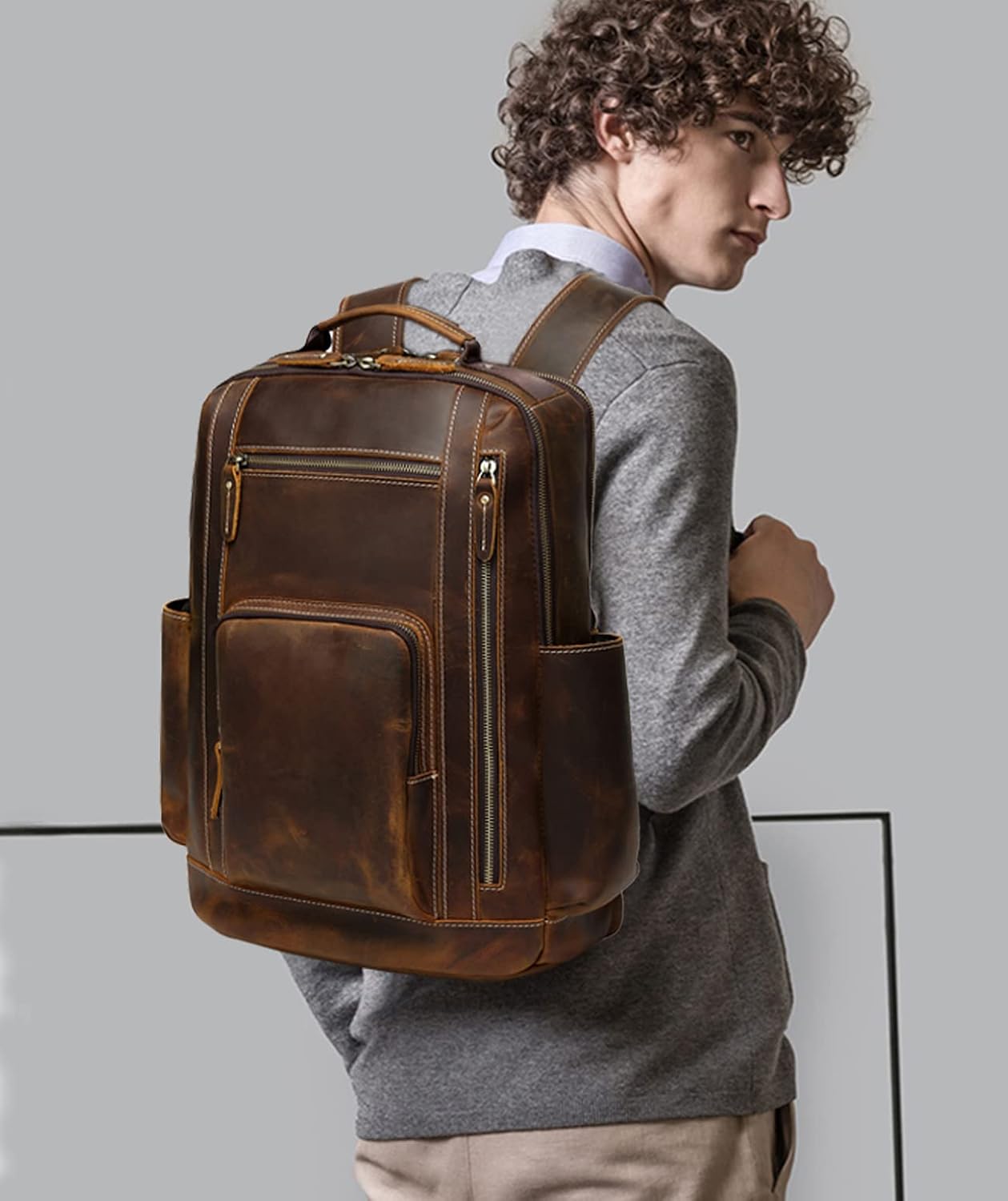 Vintage Full Grain Leather Backpack R7935