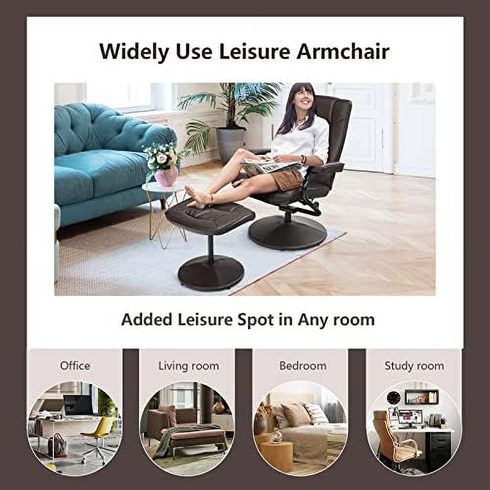 Grey PU Leather Swivel Reclining Chair with Ottoman G865
