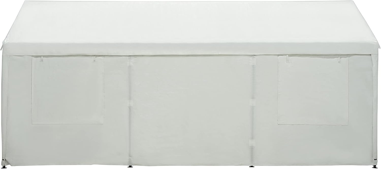 White 10 x 20 ft Heavy Duty Carport with Ventilated Windows and Removable Sidewalls L8269