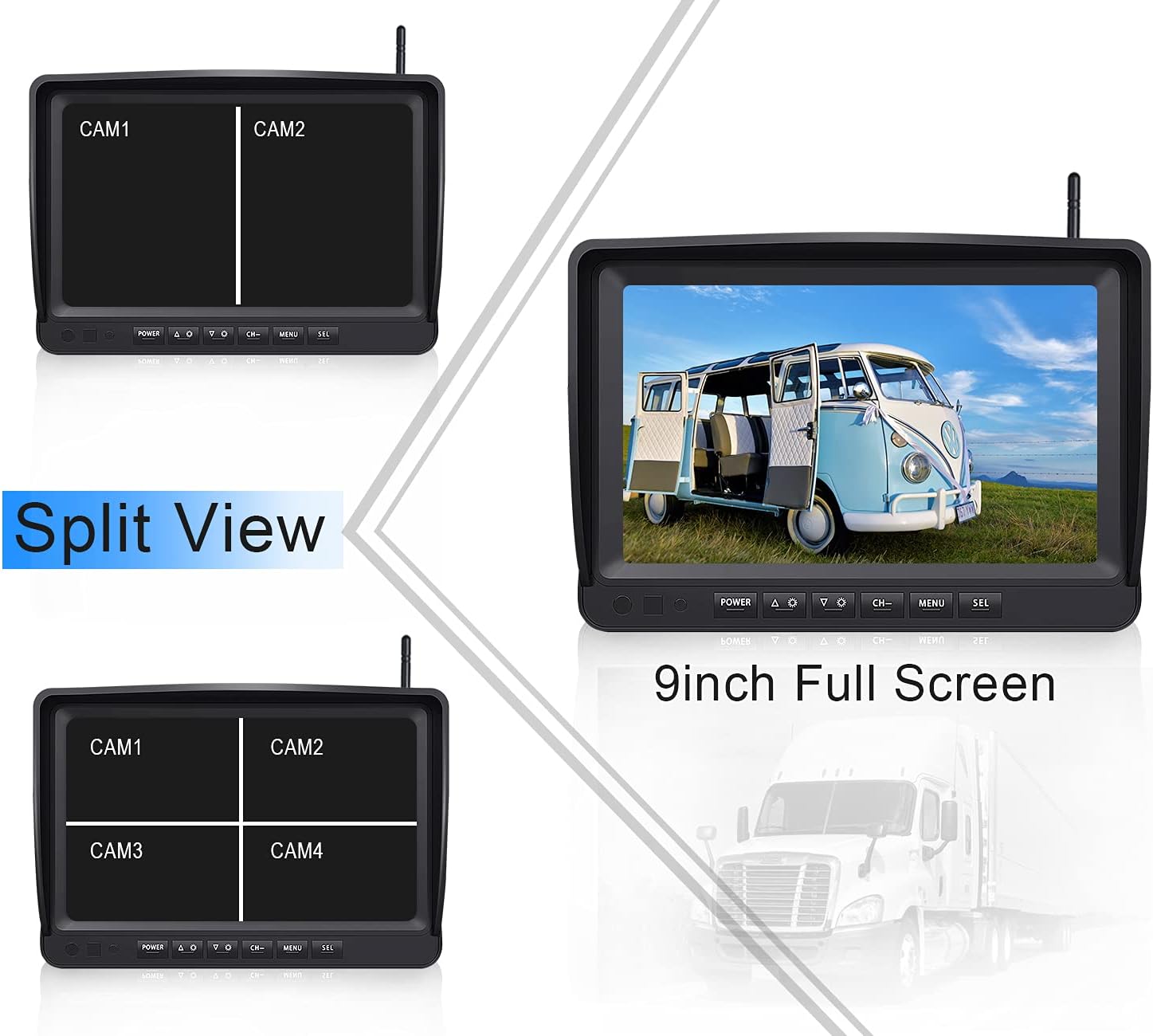 9'' Wireless Backup Camera System with 9 Inch DVR Quad Split Monitor W448515