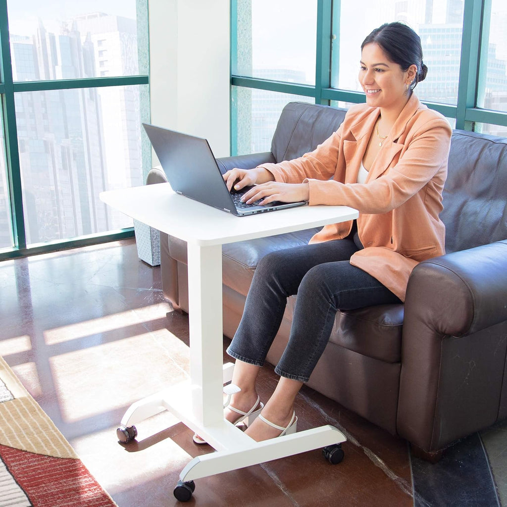 White Adjustable Rolling Laptop Desk with Wheels P16717