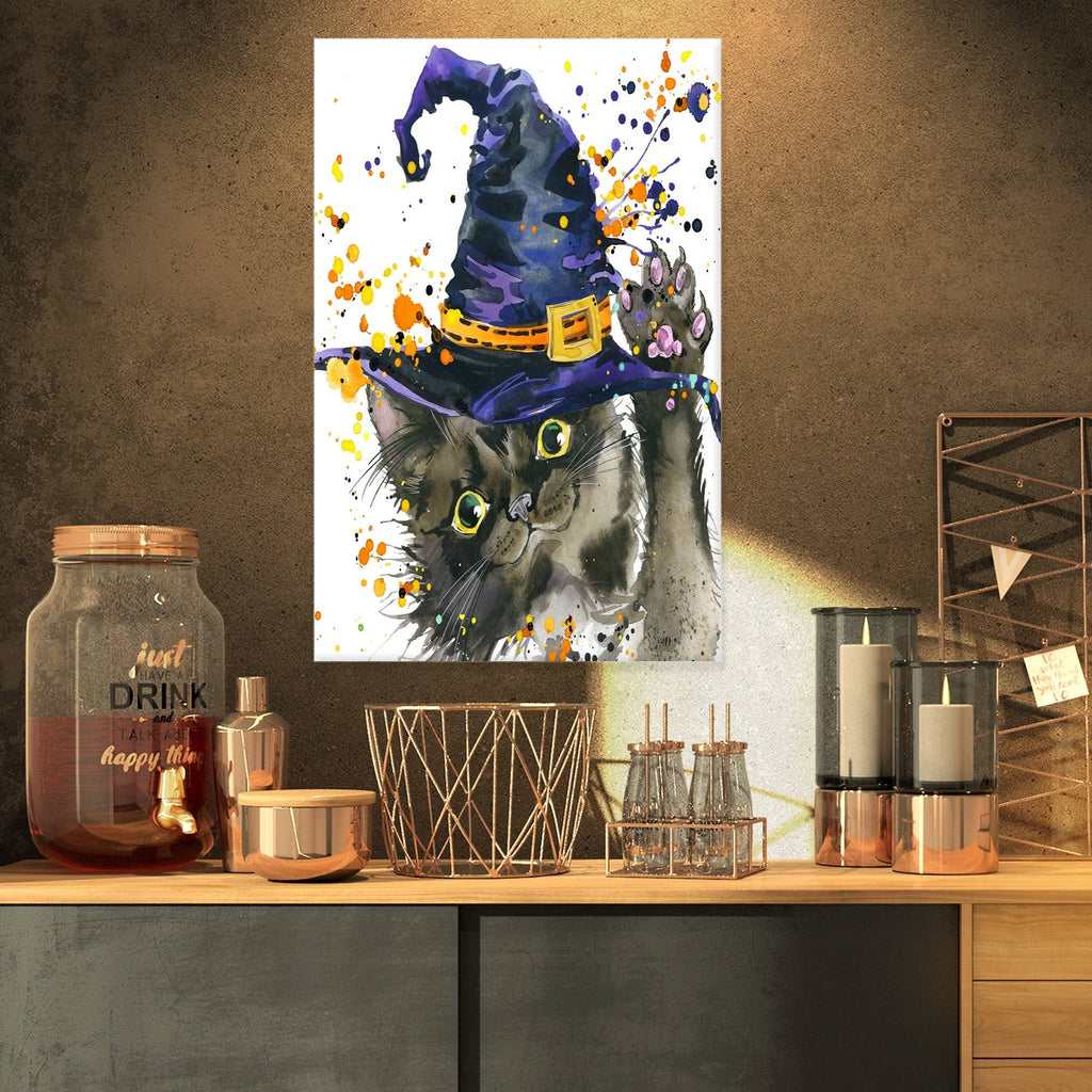Halloween Cat and Witch Hat Canvas Art - 16 x 32 in. M48907