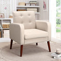 Dark Grey Linen Arm Chair with Solid Wood Legs M49954