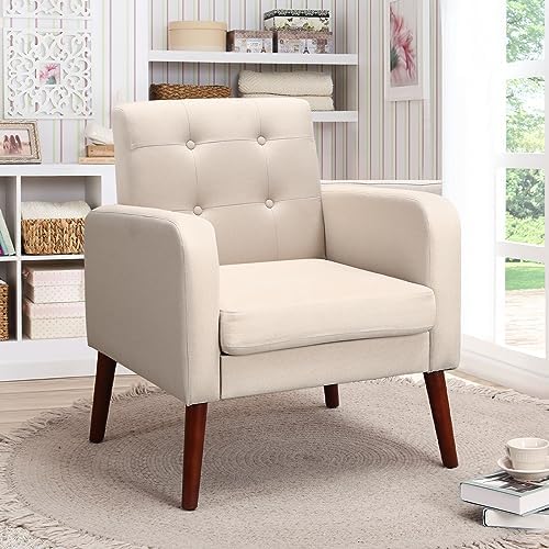 Dark Grey Linen Arm Chair with Solid Wood Legs M49954