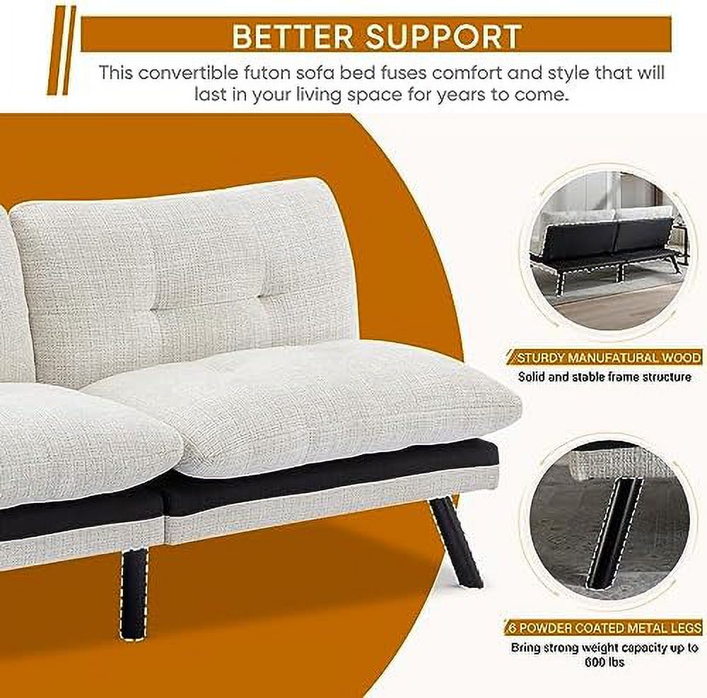Convertible Memory Foam Futon Sofa Bed Loveseat with Adjustable Backrest T273
