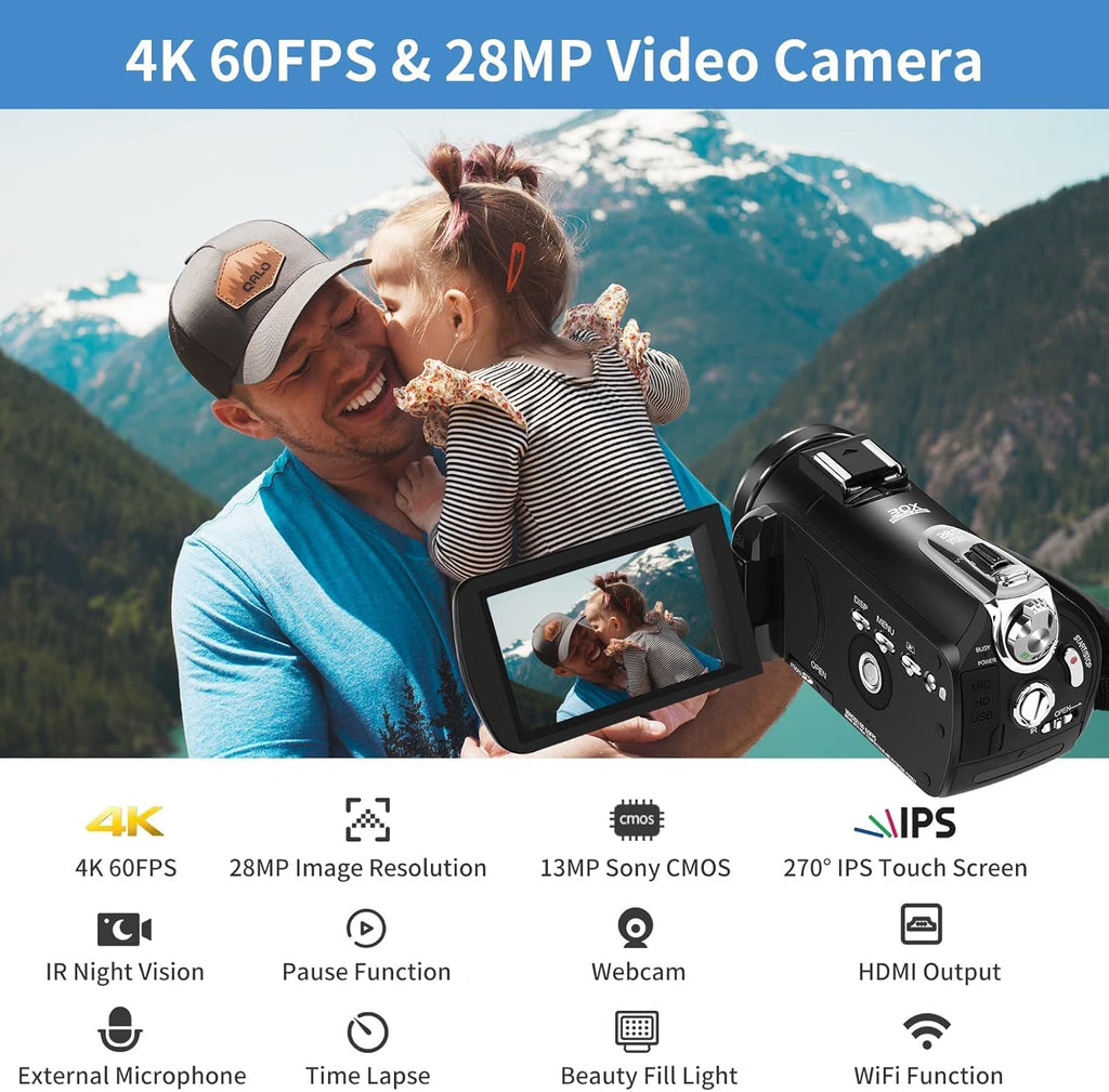 4K 1080P 60FPS Video Camcorder with 30X Zoom Infrared Night Vision X177678