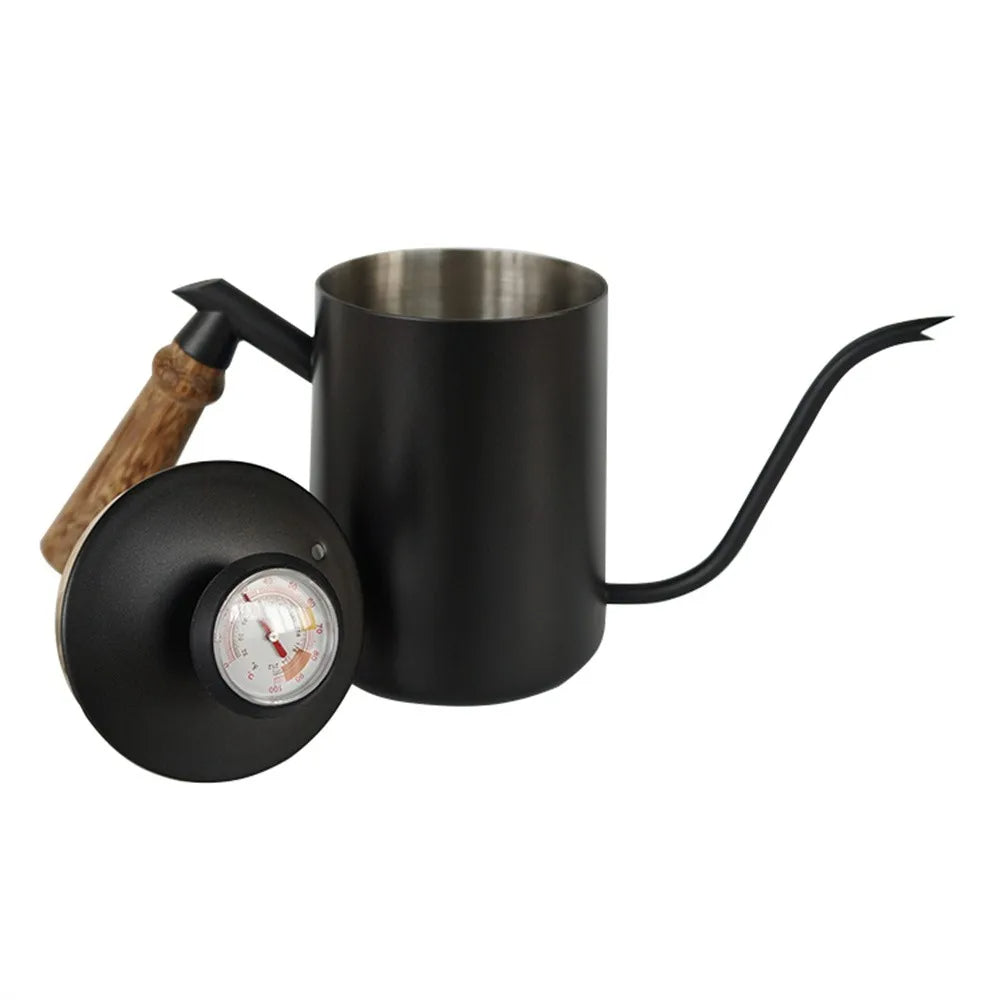 Black Stainless Steel GooseNeck Kettle with Thermometer B7381