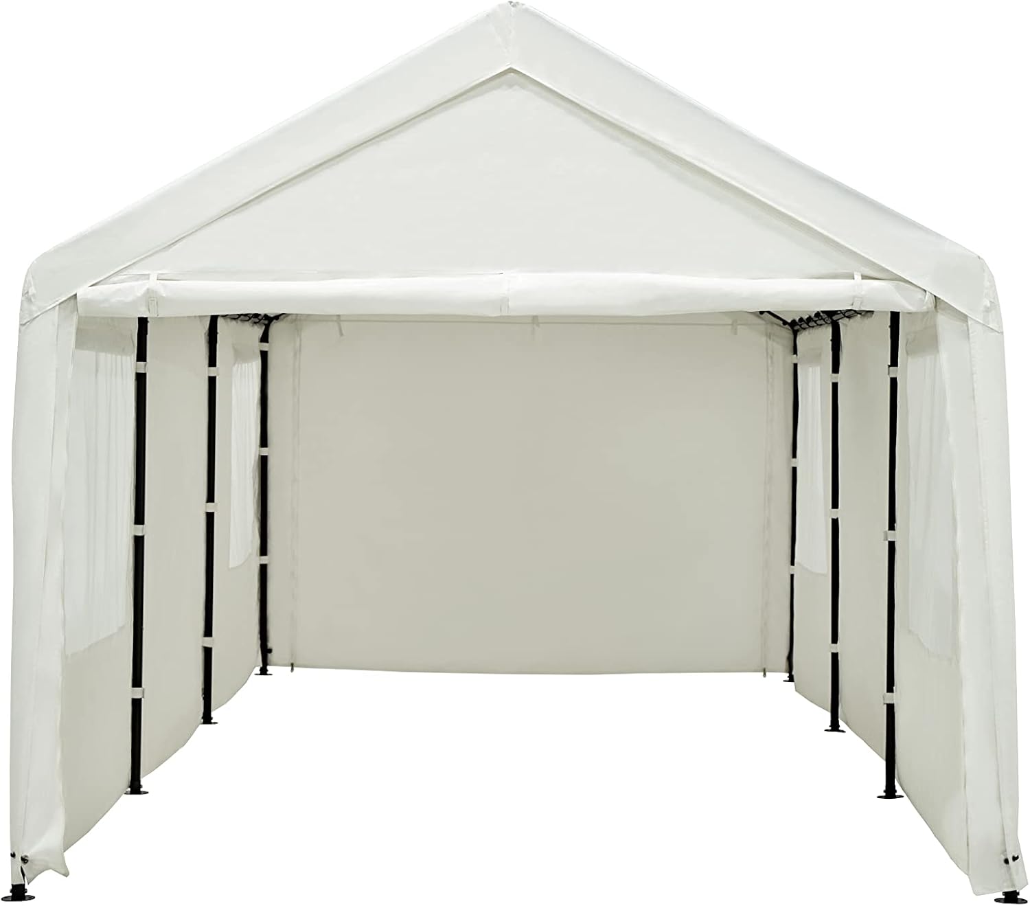 White 10 x 20 ft Heavy Duty Carport with Ventilated Windows and Removable Sidewalls L8269