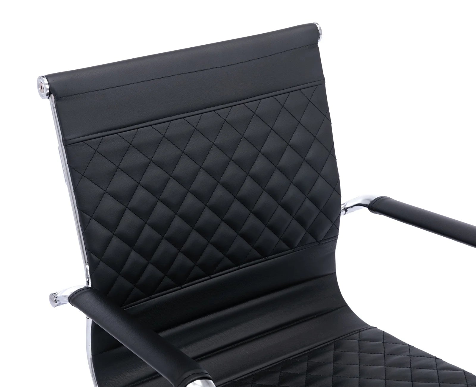 Black Faux Leather Office Guest Chair Set of 2 with Metal Sled Base I798750